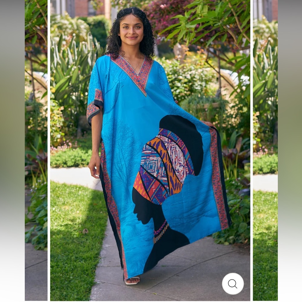Goddess by Winlar Nzami Turq Long Caftan in OS. Beautiful Art to Wear